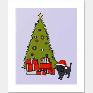 Cute Dog and Christmas Tree Posters and Art